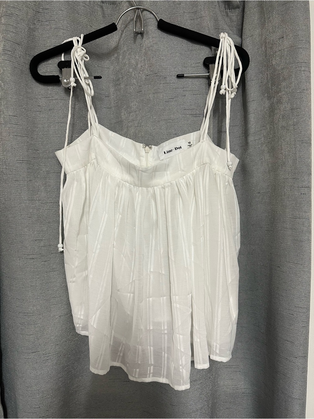 Line & Dot Ivory Pleated Tie-Shoulder Cami